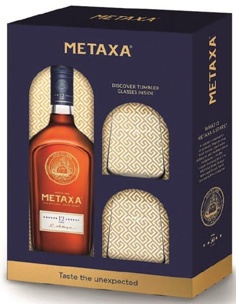 Metaxa Brandy 12-Sterne in Geschenkpackung mit 2 Gläsern 40 % vol.